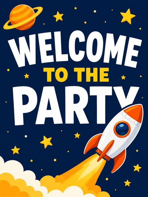 Welcome sign in the Navy Rocket Launch 10th Birthday design