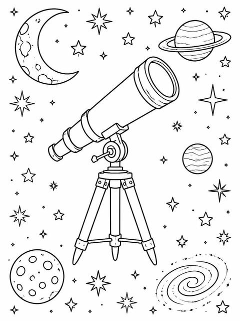 Coloring sheet in the Watercolor Telescope Celestial 3rd Birthday design