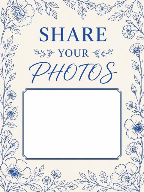 Hashtag card in the Blue Botanical Line-Art 22nd Birthday Invitation design