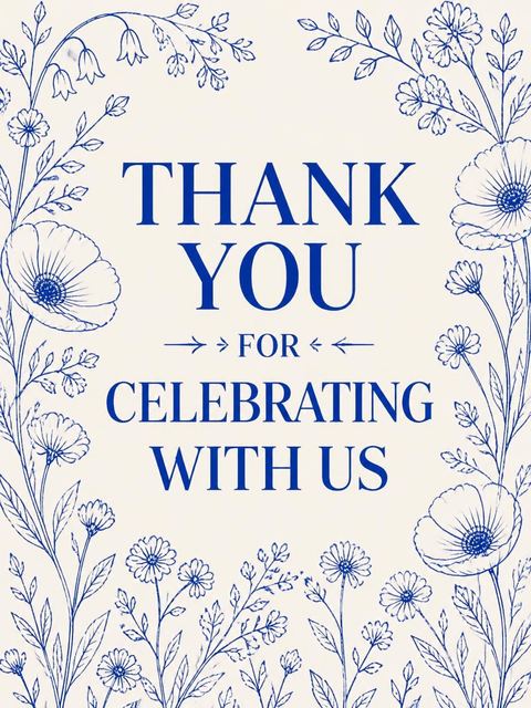 Thank-you flat in the Blue Botanical Line-Art 22nd Birthday Invitation design