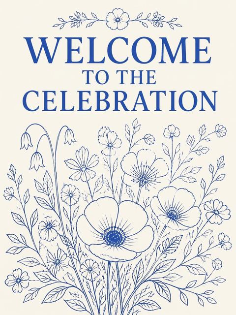 Welcome sign in the Blue Botanical Line-Art 22nd Birthday Invitation design