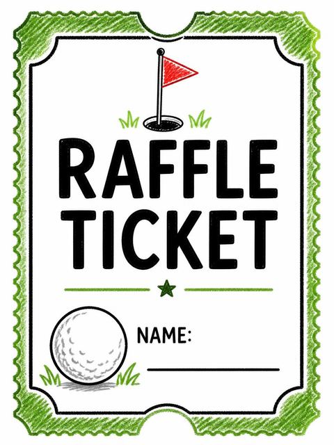 Raffle ticket in the Crayon Style Golf 1st Birthday design