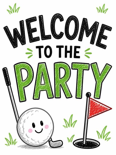 Welcome sign in the Crayon Style Golf 1st Birthday design