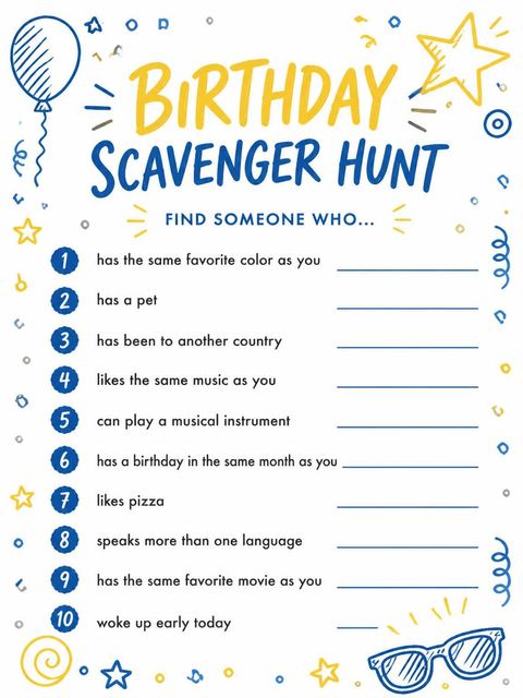 Scavenger hunt in the Navy and Mustard Doodle 16th Birthday design