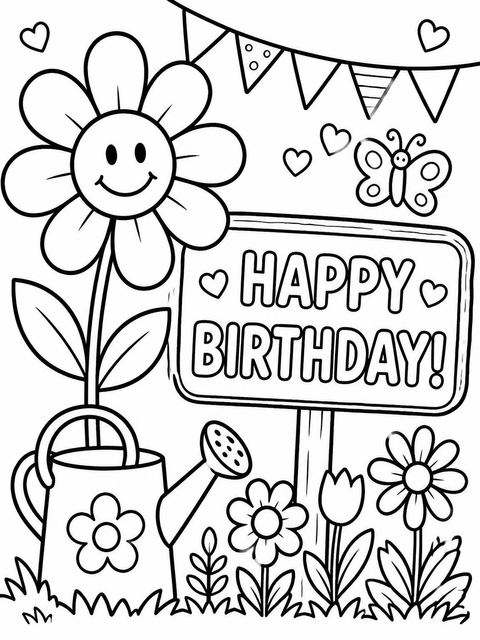 Coloring sheet in the Crayon Garden Motif 8th Birthday design