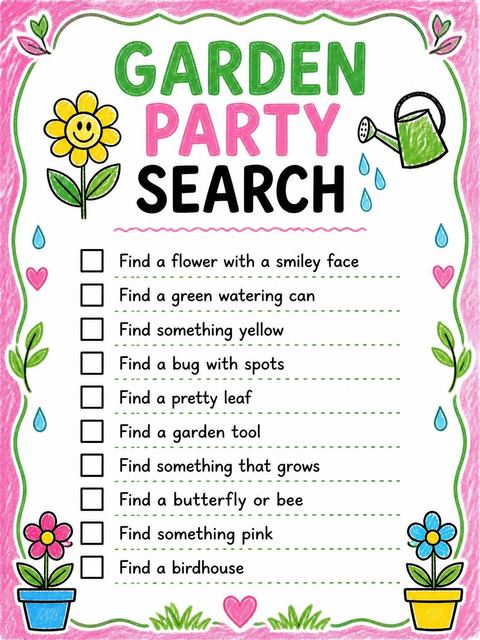 Scavenger hunt in the Crayon Garden Motif 8th Birthday design