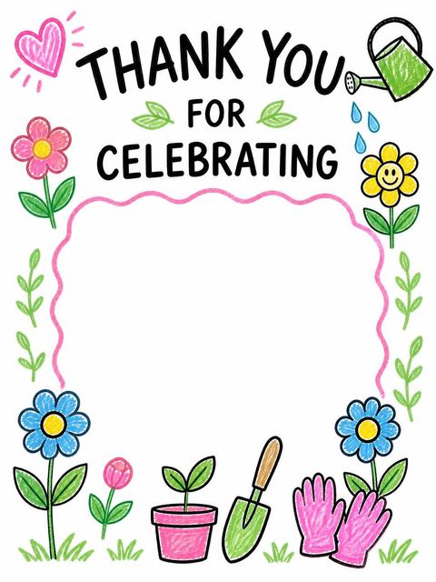 Thank-you flat in the Crayon Garden Motif 8th Birthday design