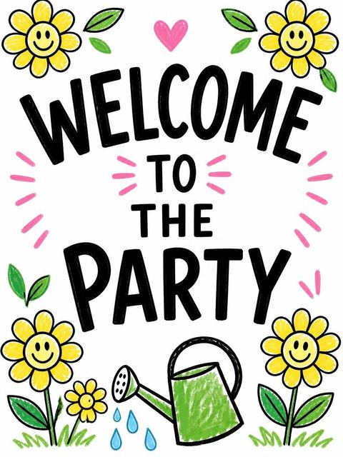 Welcome sign in the Crayon Garden Motif 8th Birthday design