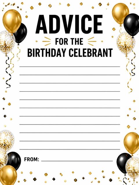 Advice card in the Gold Black Balloon 80th Birthday design