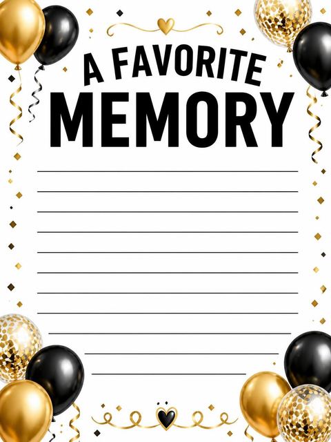 Memory card in the Gold Black Balloon 80th Birthday design