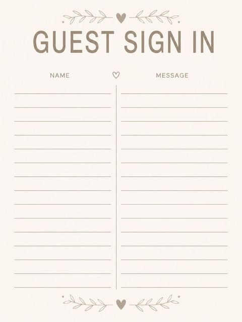 Guest sign-in sheet in the Taupe Script Minimalist 1st Birthday design
