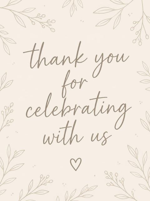 Thank-you flat in the Taupe Script Minimalist 1st Birthday design