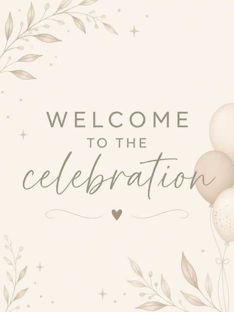 Welcome sign in the Taupe Script Minimalist 1st Birthday design