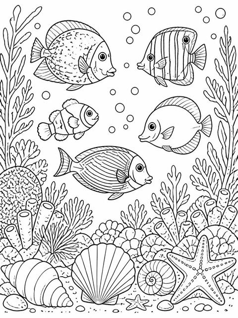 Coloring sheet in the Watercolor Tropical Fish 2nd Birthday design