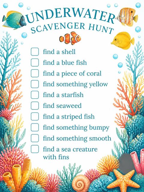 Scavenger hunt in the Watercolor Tropical Fish 2nd Birthday design