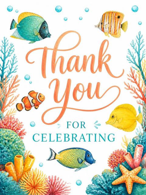 Thank-you flat in the Watercolor Tropical Fish 2nd Birthday design