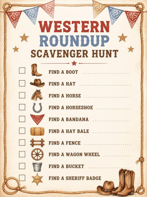 Scavenger hunt in the Watercolor Plaid Cowboy 1st Birthday design