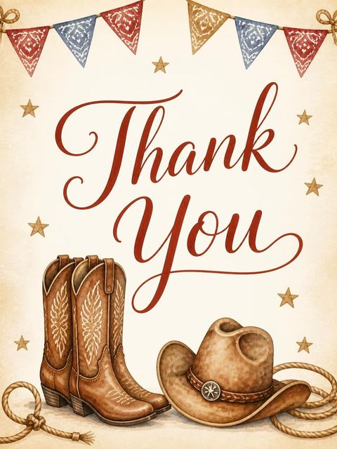 Thank-you flat in the Watercolor Plaid Cowboy 1st Birthday design