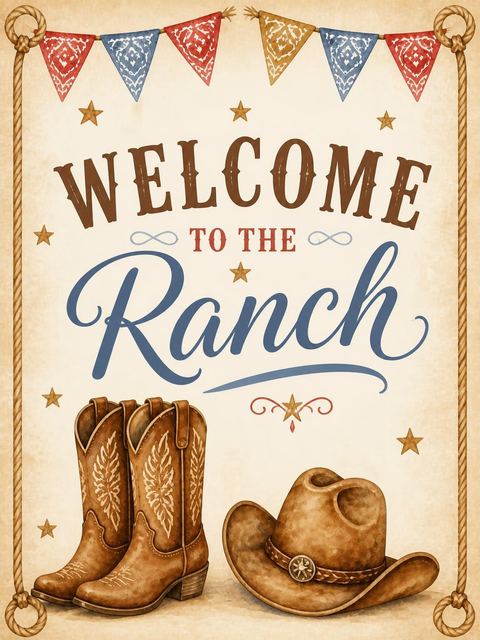 Welcome sign in the Watercolor Plaid Cowboy 1st Birthday design
