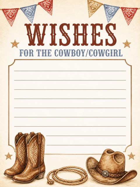 Wishes page in the Watercolor Plaid Cowboy 1st Birthday design