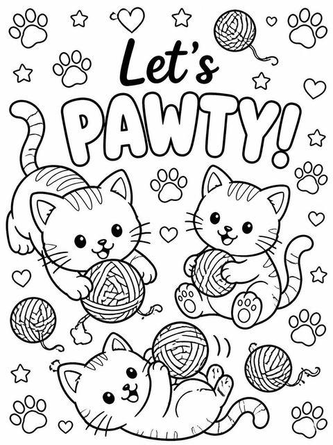 Coloring sheet in the Sketch Kitten Pink Numeral 1st Birthday design