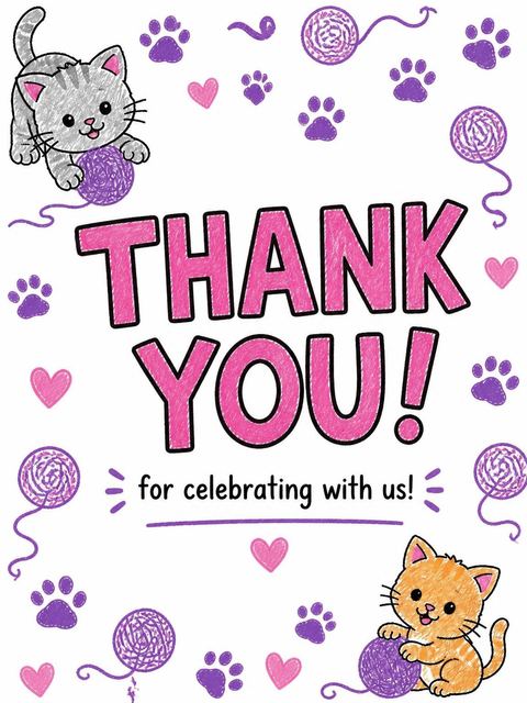 Thank-you flat in the Sketch Kitten Pink Numeral 1st Birthday design
