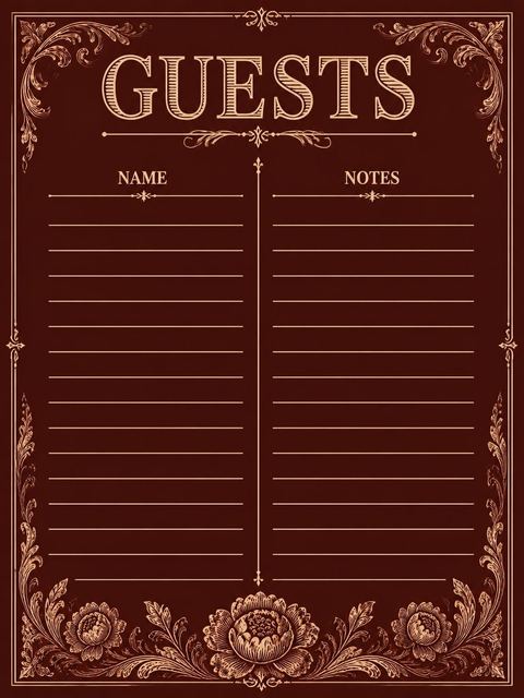Guest sign-in sheet in the Burgundy Copper Floral 40th Birthday Invitation design