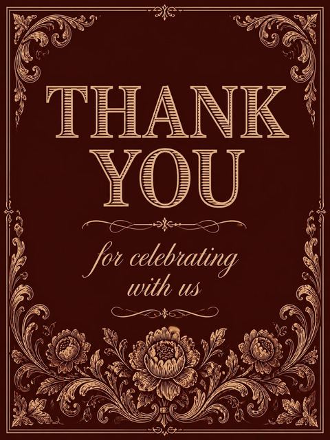 Thank-you flat in the Burgundy Copper Floral 40th Birthday Invitation design