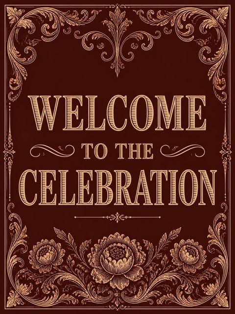 Welcome sign in the Burgundy Copper Floral 40th Birthday Invitation design