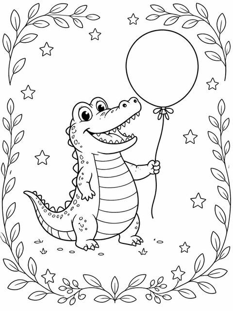 Coloring sheet in the Watercolor Crocodile Balloon 3rd Birthday design