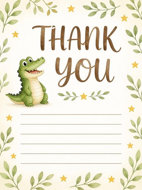 Thank-you flat in the Watercolor Crocodile Balloon 3rd Birthday design