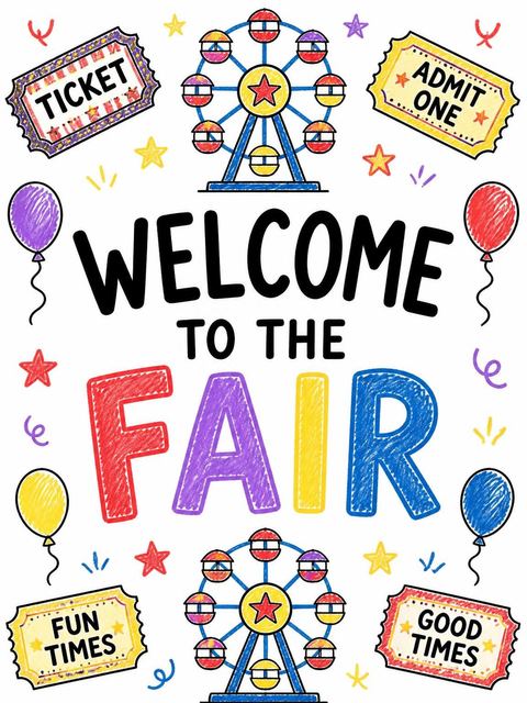 Welcome sign in the Crayon Art Carnival 3rd Birthday design