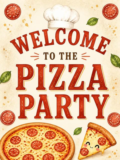 Welcome sign in the Pepperoni Pizza Shaped 5th Birthday design
