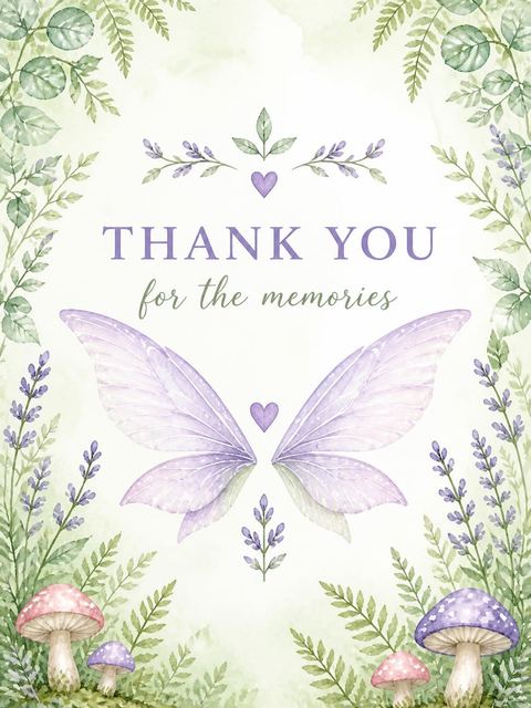 Thank-you flat in the Watercolor Fairy Forest 3rd Birthday design