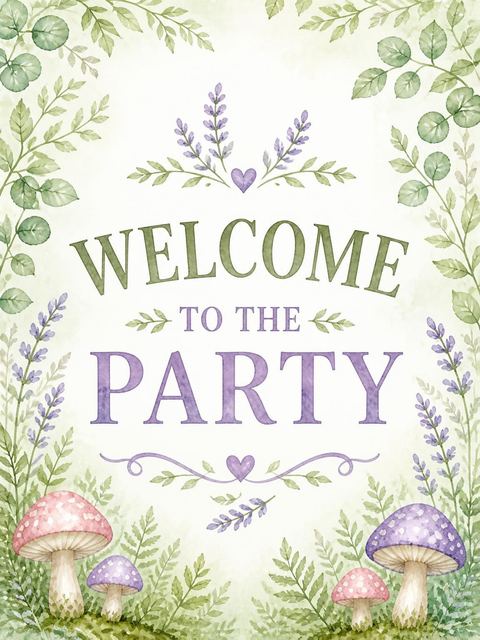 Welcome sign in the Watercolor Fairy Forest 3rd Birthday design