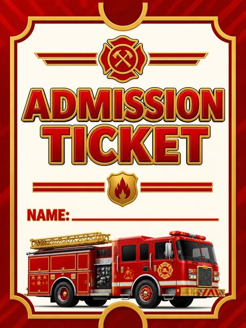 Raffle ticket in the 3D Fire Truck 6th Birthday Invitation design