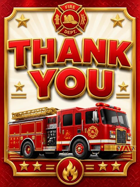 Thank-you flat in the 3D Fire Truck 6th Birthday Invitation design