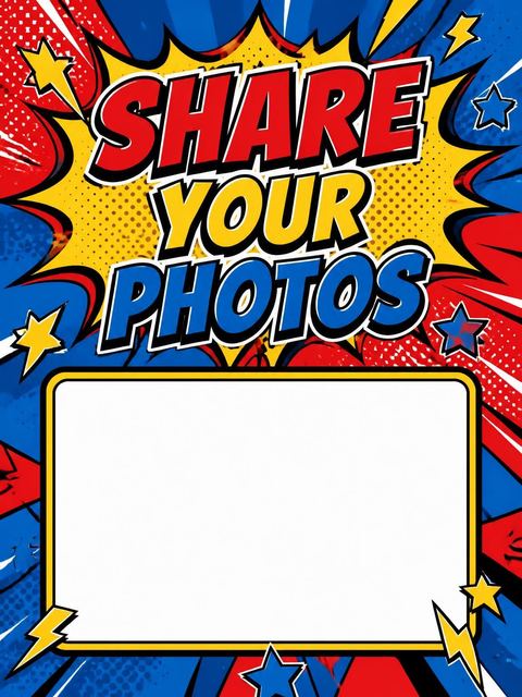 Hashtag card in the Primary Color Pop-Art 5th Birthday design