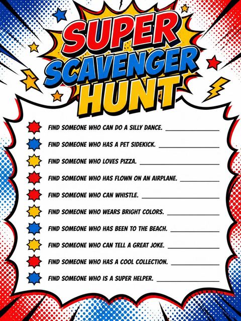Scavenger hunt in the Primary Color Pop-Art 5th Birthday design