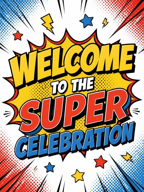 Welcome sign in the Primary Color Pop-Art 5th Birthday design