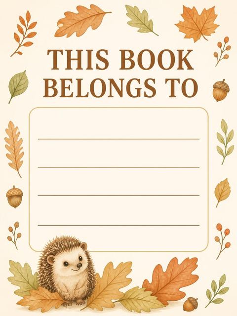Books for baby bookplate in the Watercolor Hedgehog Autumn 1st Birthday design