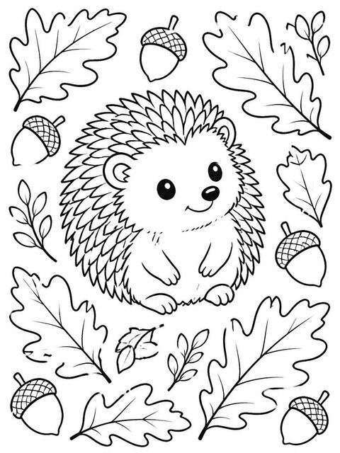 Coloring sheet in the Watercolor Hedgehog Autumn 1st Birthday design