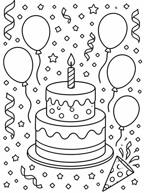Coloring sheet in the Primary Color Confetti 7th Birthday Invitation design