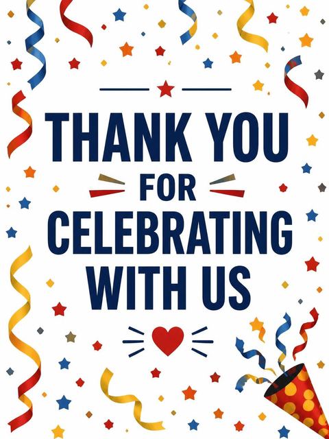 Thank-you flat in the Primary Color Confetti 7th Birthday Invitation design