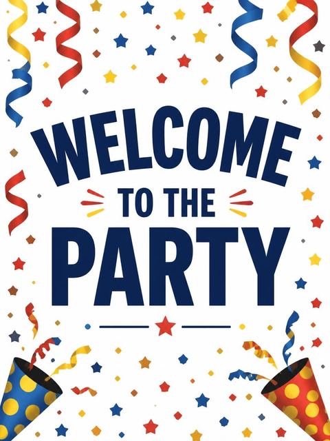 Welcome sign in the Primary Color Confetti 7th Birthday Invitation design