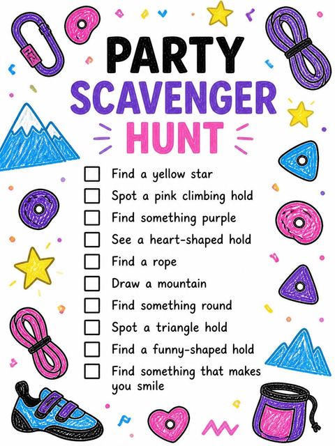 Scavenger hunt in the Crayon Drawing Rock Climbing 4th Birthday design