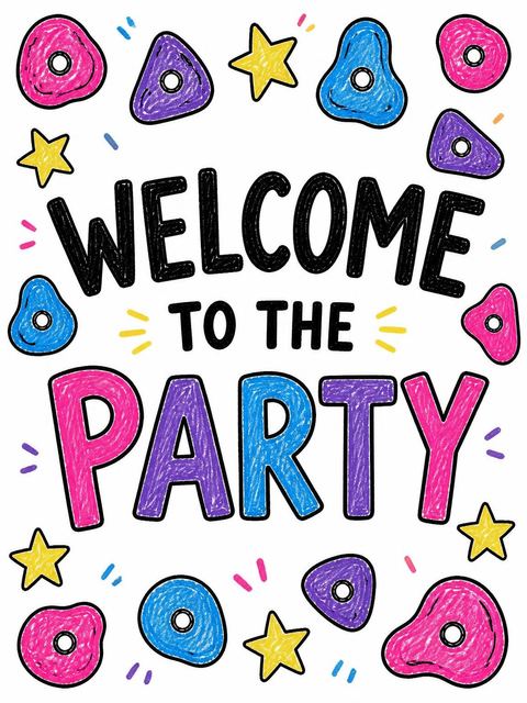Welcome sign in the Crayon Drawing Rock Climbing 4th Birthday design