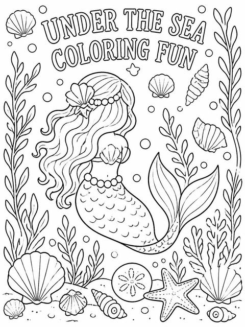 Coloring sheet in the Pastel Watercolor Mermaid 6th Birthday Invitation design