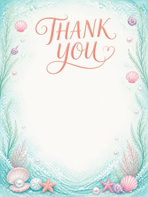 Thank-you flat in the Pastel Watercolor Mermaid 6th Birthday Invitation design