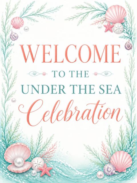 Welcome sign in the Pastel Watercolor Mermaid 6th Birthday Invitation design